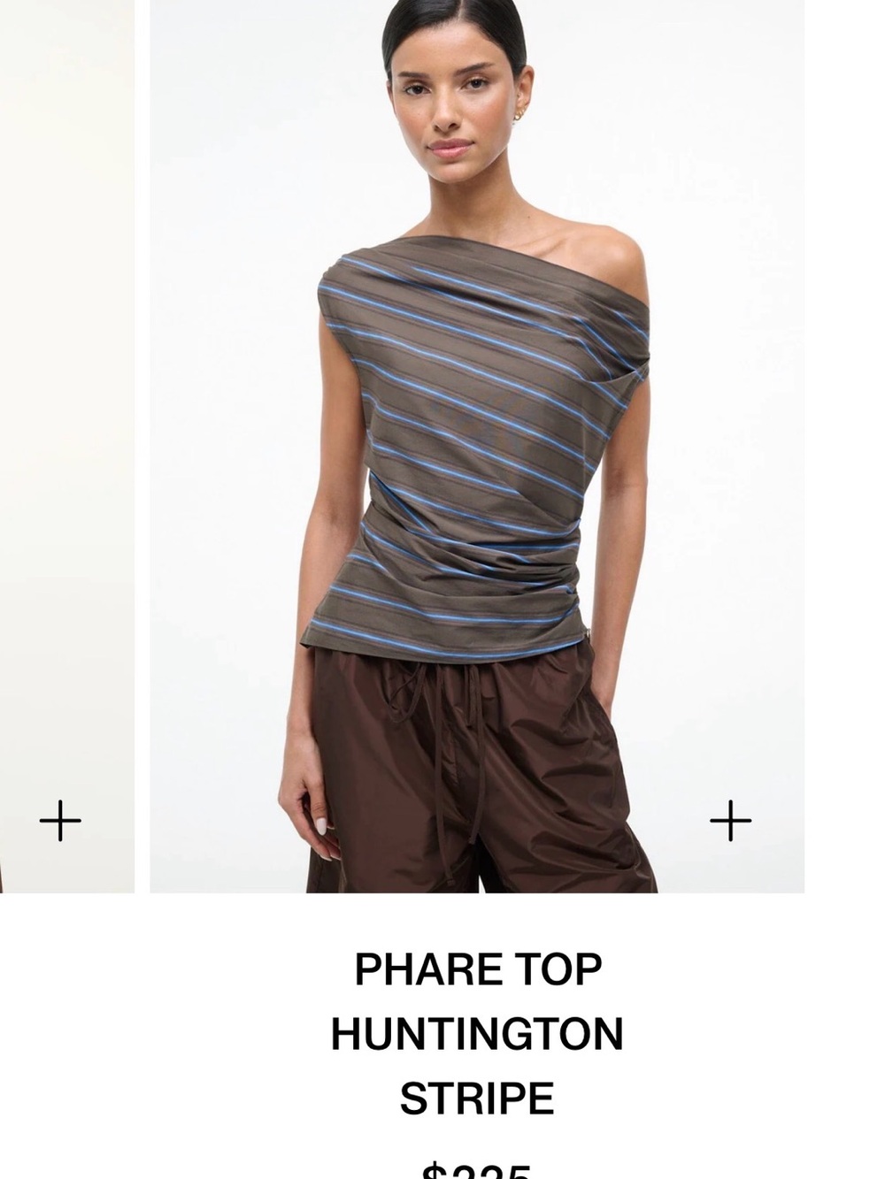 STAUD Huntington Stripe One-Shoulder Top - Brown/Blue NWT